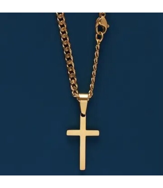 Gold Cross Necklace For Men On Cuban Chain 24"