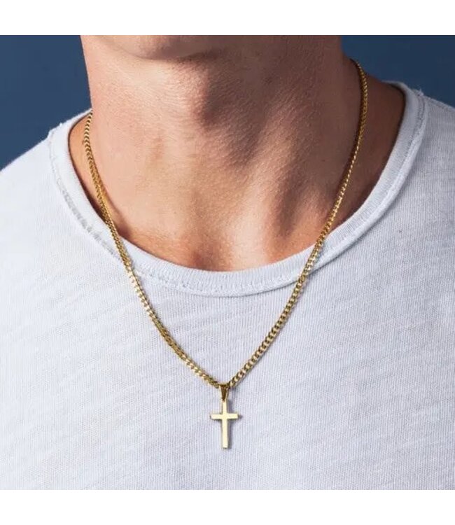 Gold Cross Necklace For Men On Cuban Chain 24"