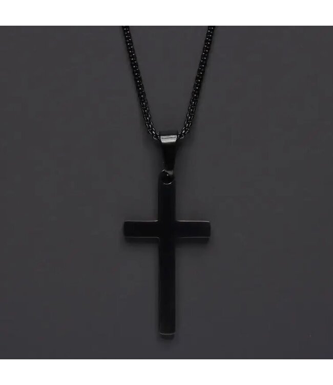 Large Black Cross Necklace For Men 24"