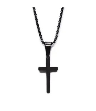 Small Black Cross Necklace For Men 24"