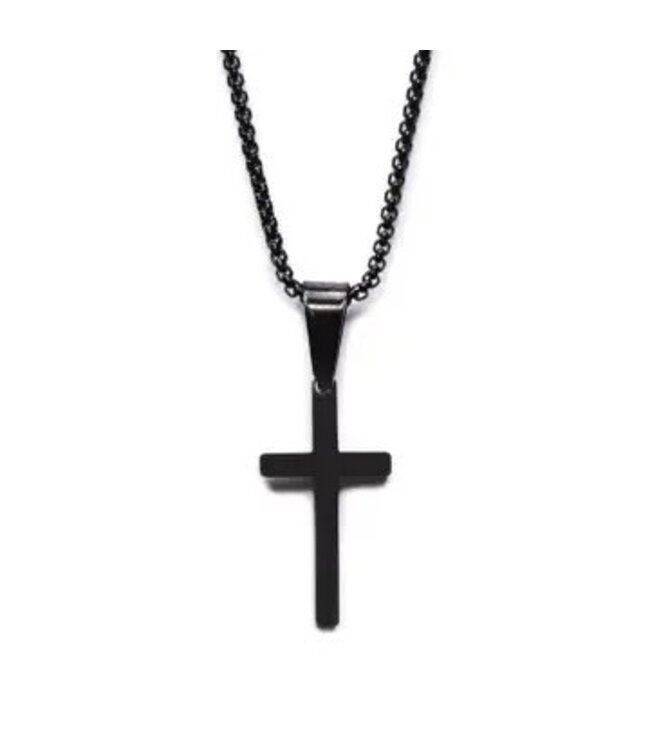 Small Black Cross Necklace For Men 24"