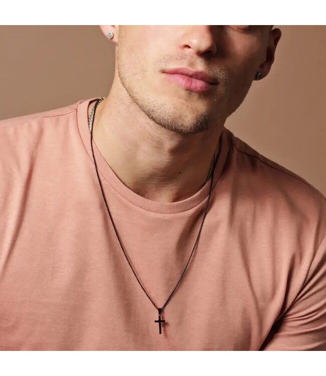 Small Black Cross Necklace For Men 24"