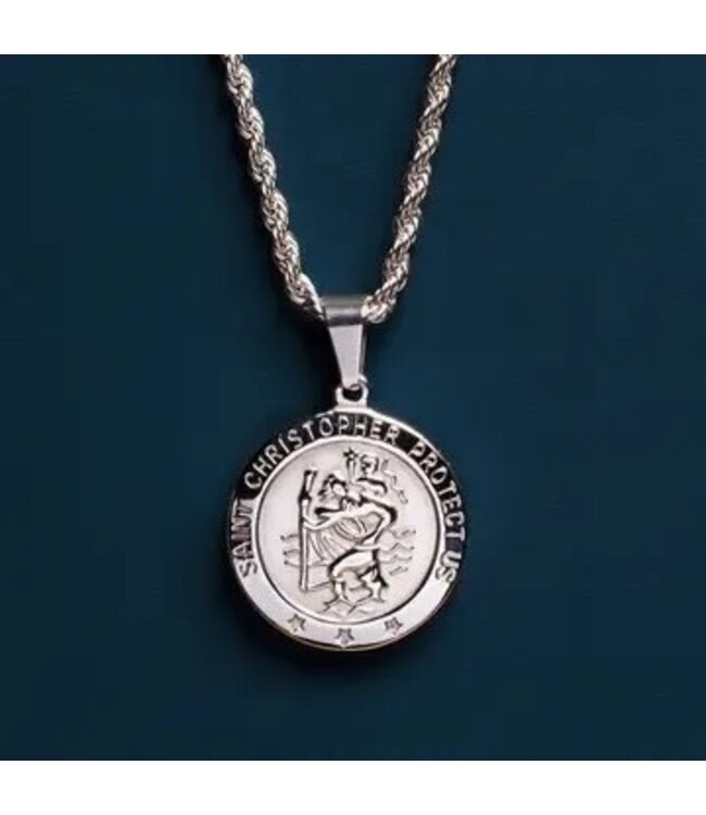 Waterproof Men's St. Christopher Necklace (Rope Chain) 24"