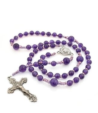 Catholic Rosary Amethyst Beads 1 3/4" Crucifix/Mary Center