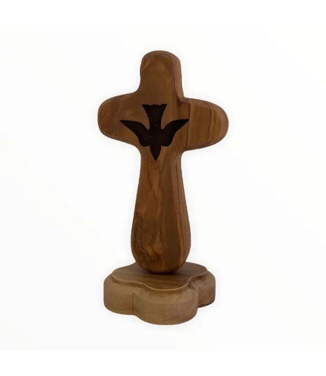 Standing Olive Wood Comfort Cross with Dove