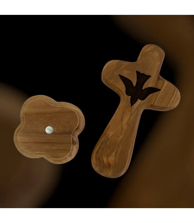Standing Olive Wood Comfort Cross with Dove
