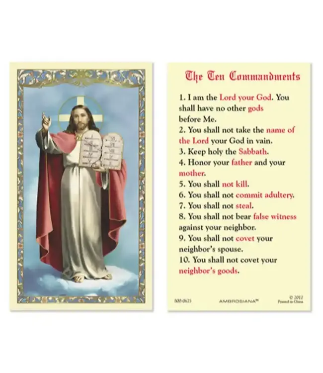 Ten Commandments Prayer Card - Christ the Teacher Laminated