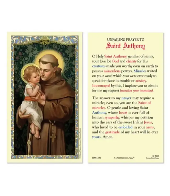 Saint Anthony Prayer Card