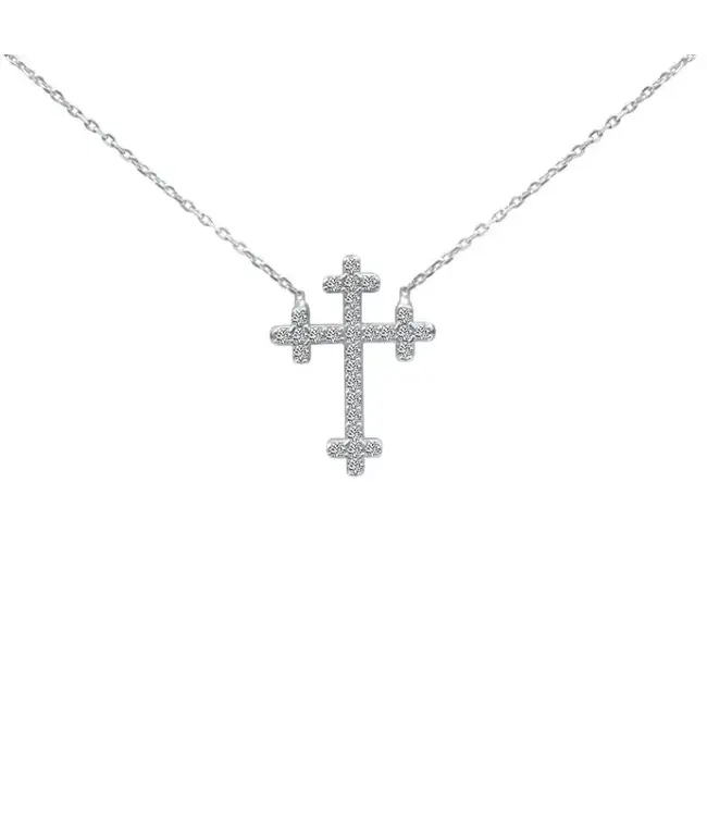 Sterling Silver Cross Cz Necklace