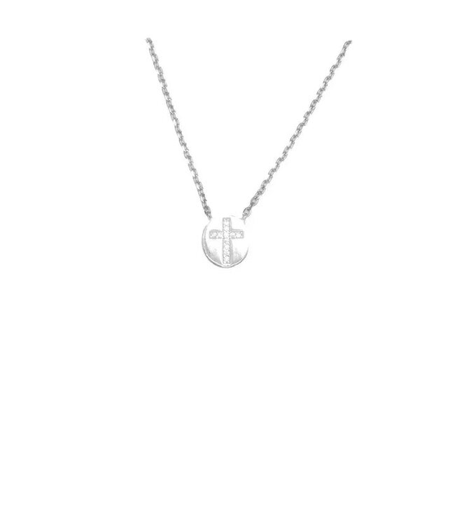 Sterling Silver Medal Cross Necklace w/Cz 16 - 18"