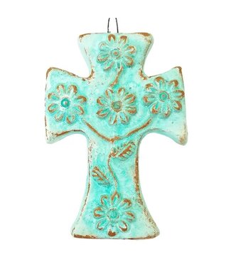 Clay Cross with Flowers (Turquoise)