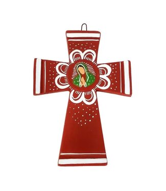 Terra Cotta Cross with Guadalupe Image (Bust Image)