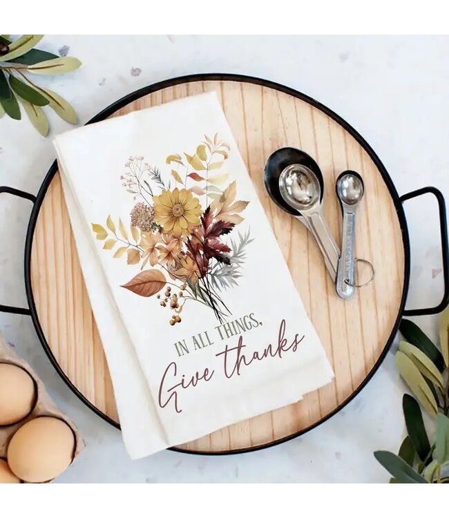 Autumn Fall Give Thanks Tea Towel