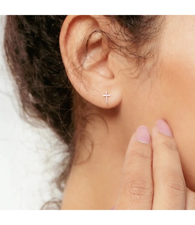 Cross Mini Stud Earring - Rose Gold Vermeil