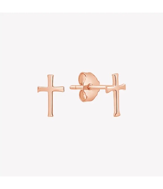 Cross Mini Stud Earring - Rose Gold Vermeil