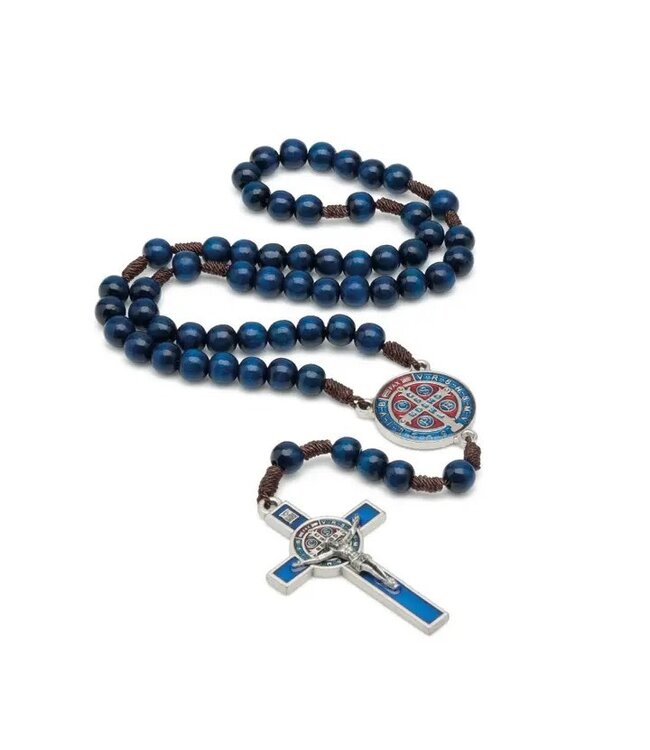 St. Benedict Wooden Rosary (Blue Resin) 20"