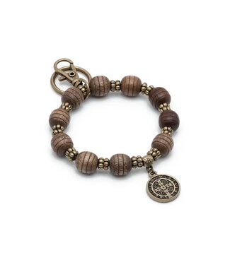 St. Benedict Wooden Rosary Keychain 7”
