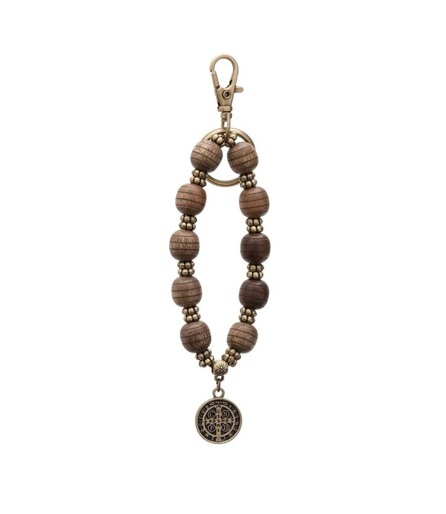 St. Benedict Wooden Rosary Keychain 7”