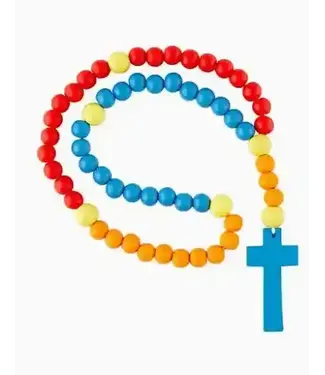 Child's Wood Beads and Cross Rosary - Blue