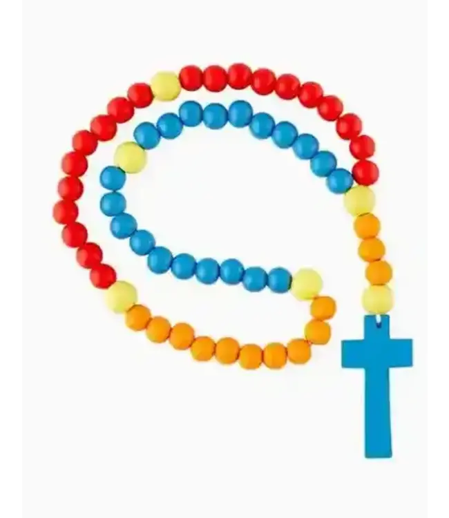 Child's Wood Beads and Cross Rosary - Blue