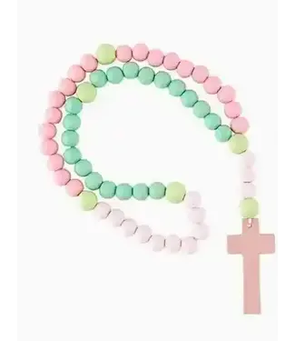 Child's Wood Beads and Cross Rosary - Pink
