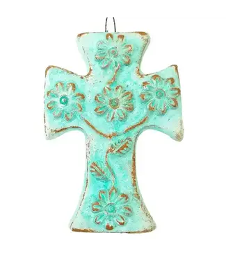 Clay Cross with Roses (Turquoise)