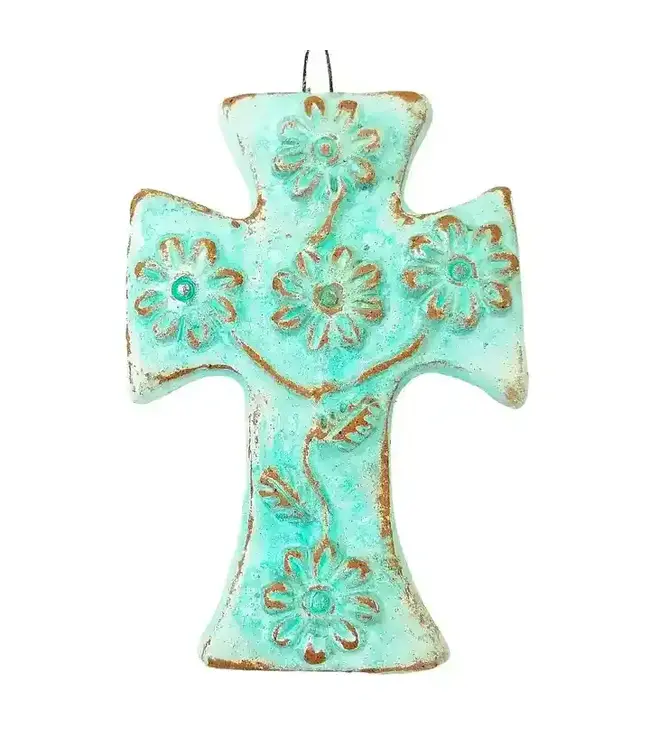 Clay Cross with Roses (Turquoise)