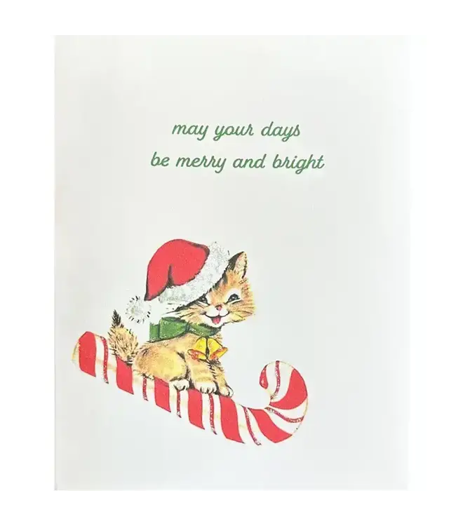 Kitten Candy Cane Sleigh Holiday Card
