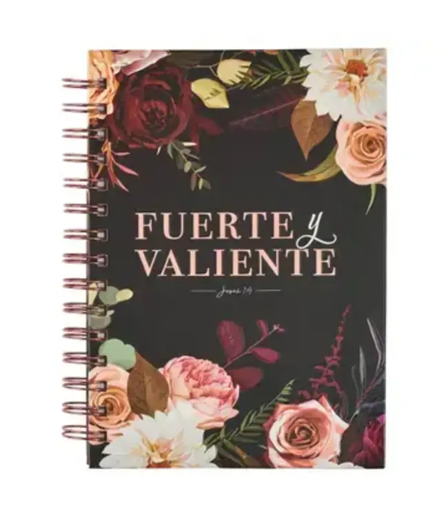 Diario Espiral Negro Floral Fuerte Y Valiente Jos. 1:9