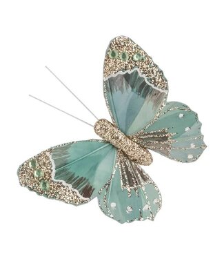 A00820: Butterfly Clip Orn,Grn,Bead Glit Detail,3.5in