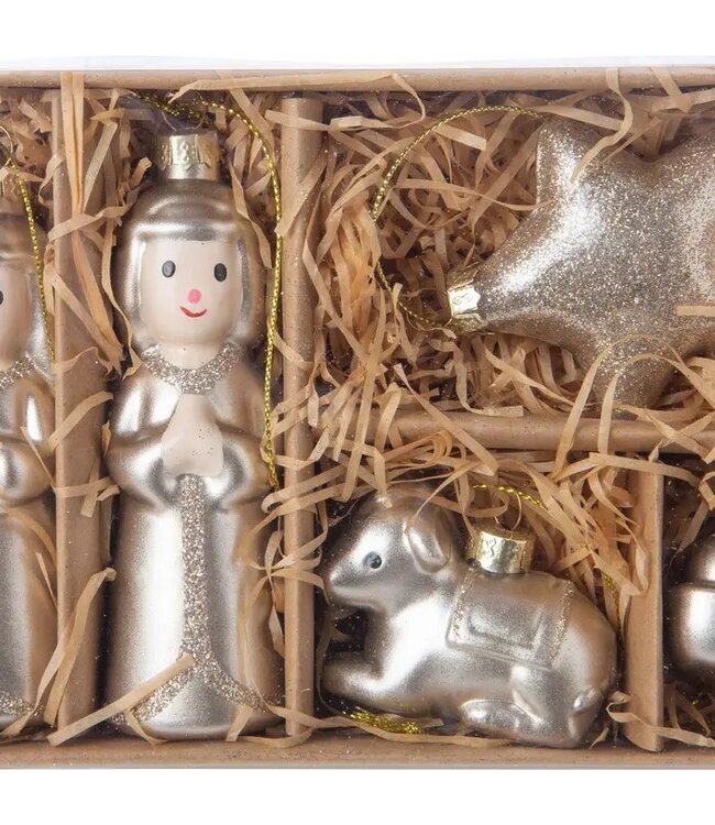 A24631: Box Set 6 Manger Figure Gls,Glit Accent Orn~4.5in