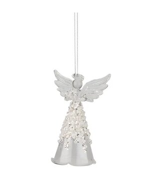 Glass Angel Orn/Tblepce,Clear,Plat Slv Glit,4in