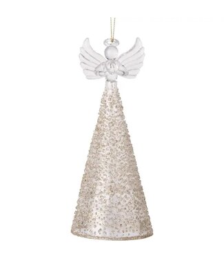 A26403: Gld Glit Clear Glass Angel Orn 7in