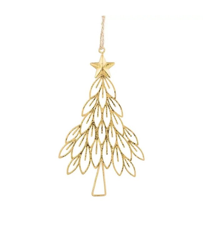 A42120: Gold Foiled Metal Stylized Tree Outline Ornament,6in