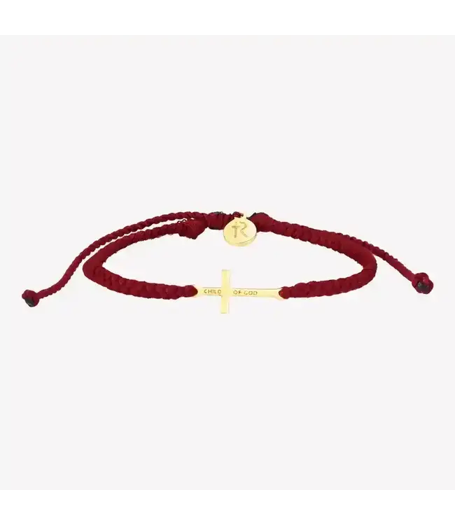Child of God Garnet Red Cross Braided Bracelet Gold