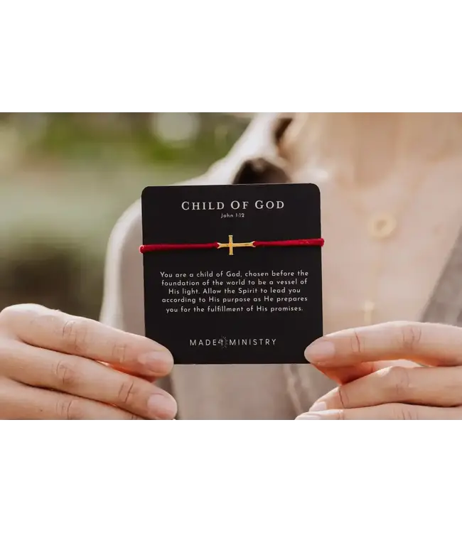 Child of God Garnet Red Cross Braided Bracelet Gold