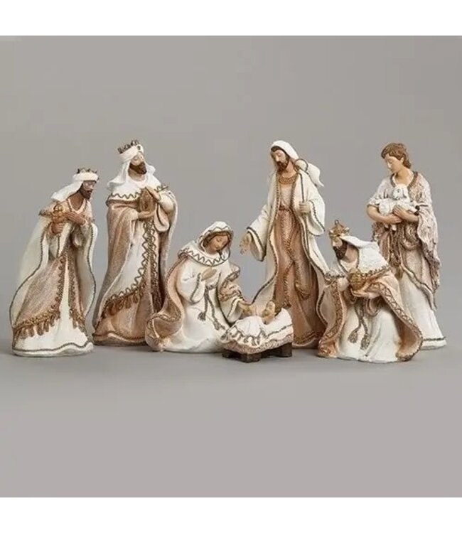 Woven Gold Trim Fabric Nativity; 7-piece Set