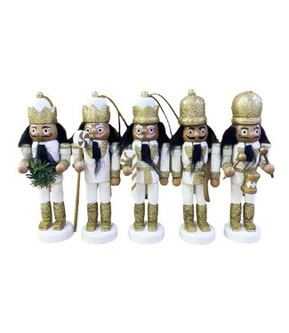 5" AA, White and Gold Nutcrackers, Set of 5