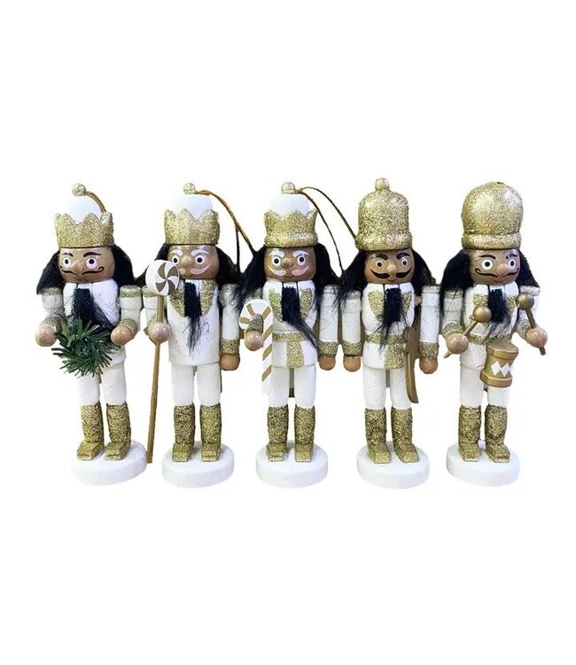 5" AA, White and Gold Nutcrackers, Set of 5