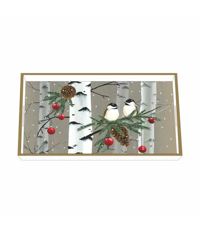 Wood Lacquer Vanity Tray-Birch & Birds