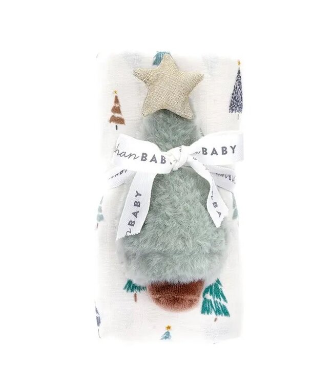 Swaddles with Plush Rattle - Trees