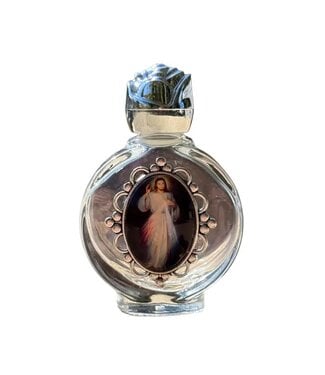 Holy Water Bottle - Divine Mercy Encased w/ Rose Top 2.5"
