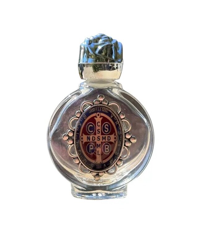 Holy Water Bottle - St. Benedict Encased w/ Rose Top 2.5"