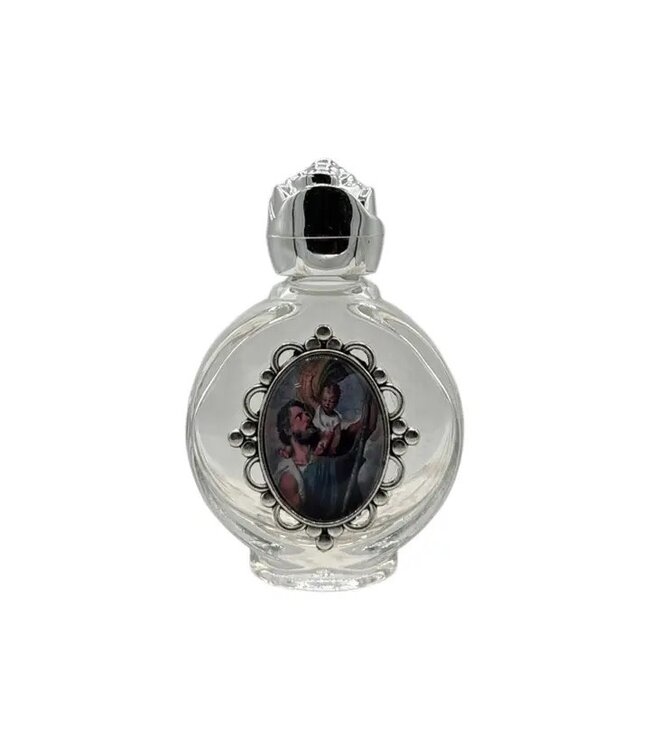 Holy Water Bottle - St. Christopher Encased w/ Rose Top 2.5"