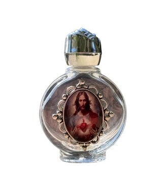 Holy Water Bottle- Sacred Heart Jesus Encase Rose Top 2.5"
