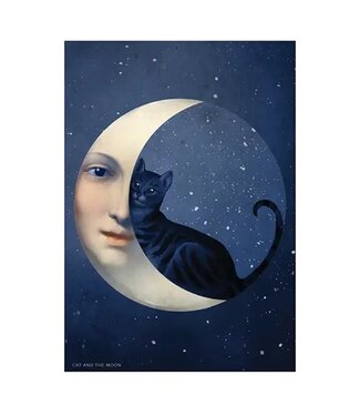 Cat and the Moon - Artist: Catrin Welz-Stein Card