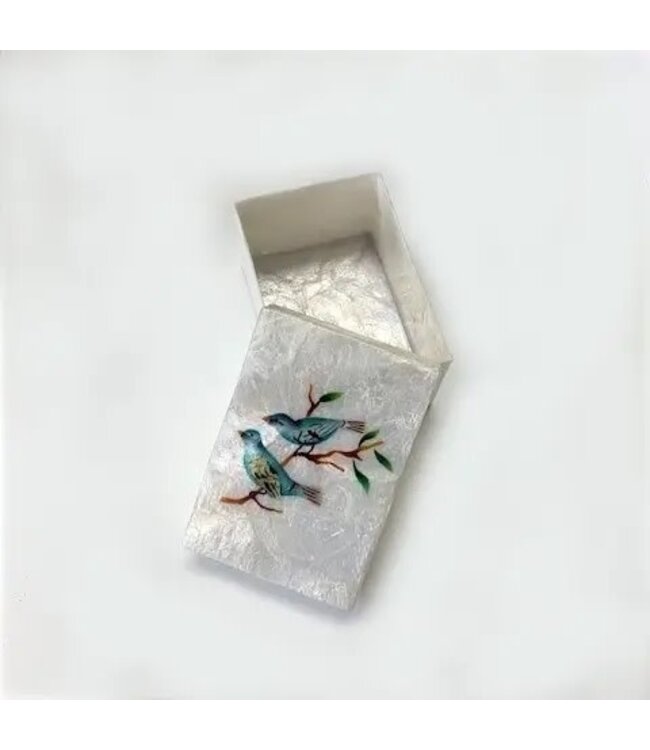 Capiz Rectangular Box W/2 Bird Design