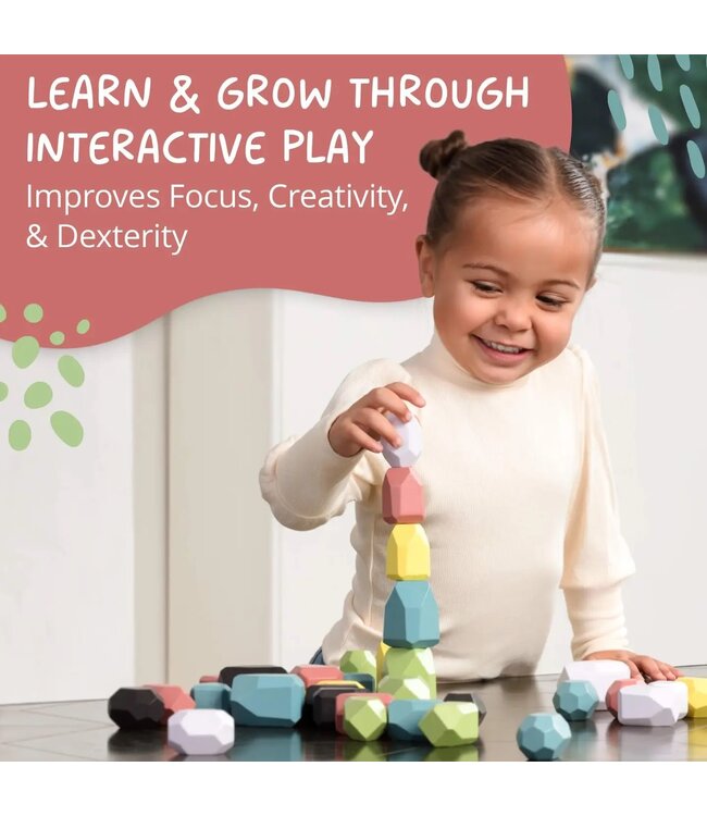 Wooden Balance Stones - Montessori Stacking Toy Ages 2+