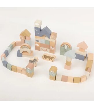Wooden Building Blocks - 70pc Natural Wood Block Set Ages 2+
