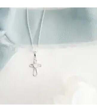 Sterling Silver Cross Necklace Baptism & 1st Communion Gift 14"